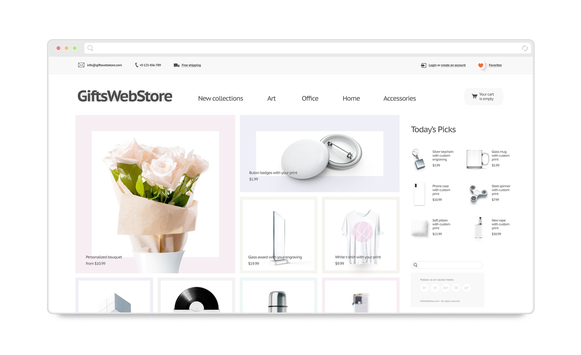 Gifts webstore site template mock up isolated